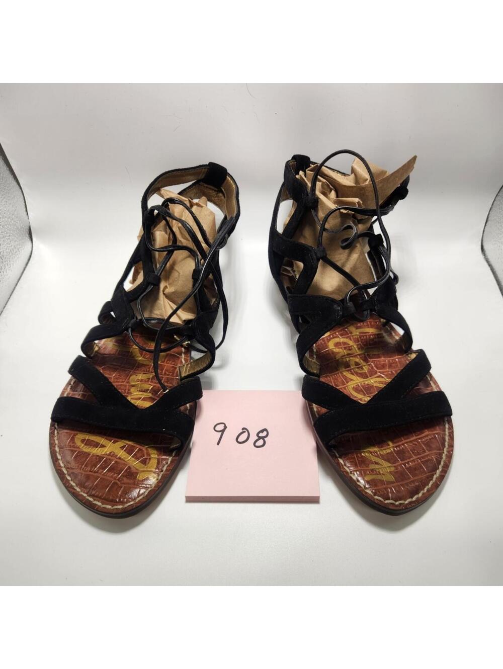 Sam Edelman Women's Strappy Lace-Up Sandals Leather Black Ankle Strap 7.5